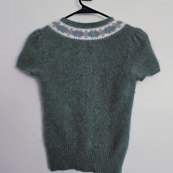 Ralph Lauren Angora Vintage Soft Knit Short-Sleeve Cardigan Sweater Sage Green - Picture 4 of 4